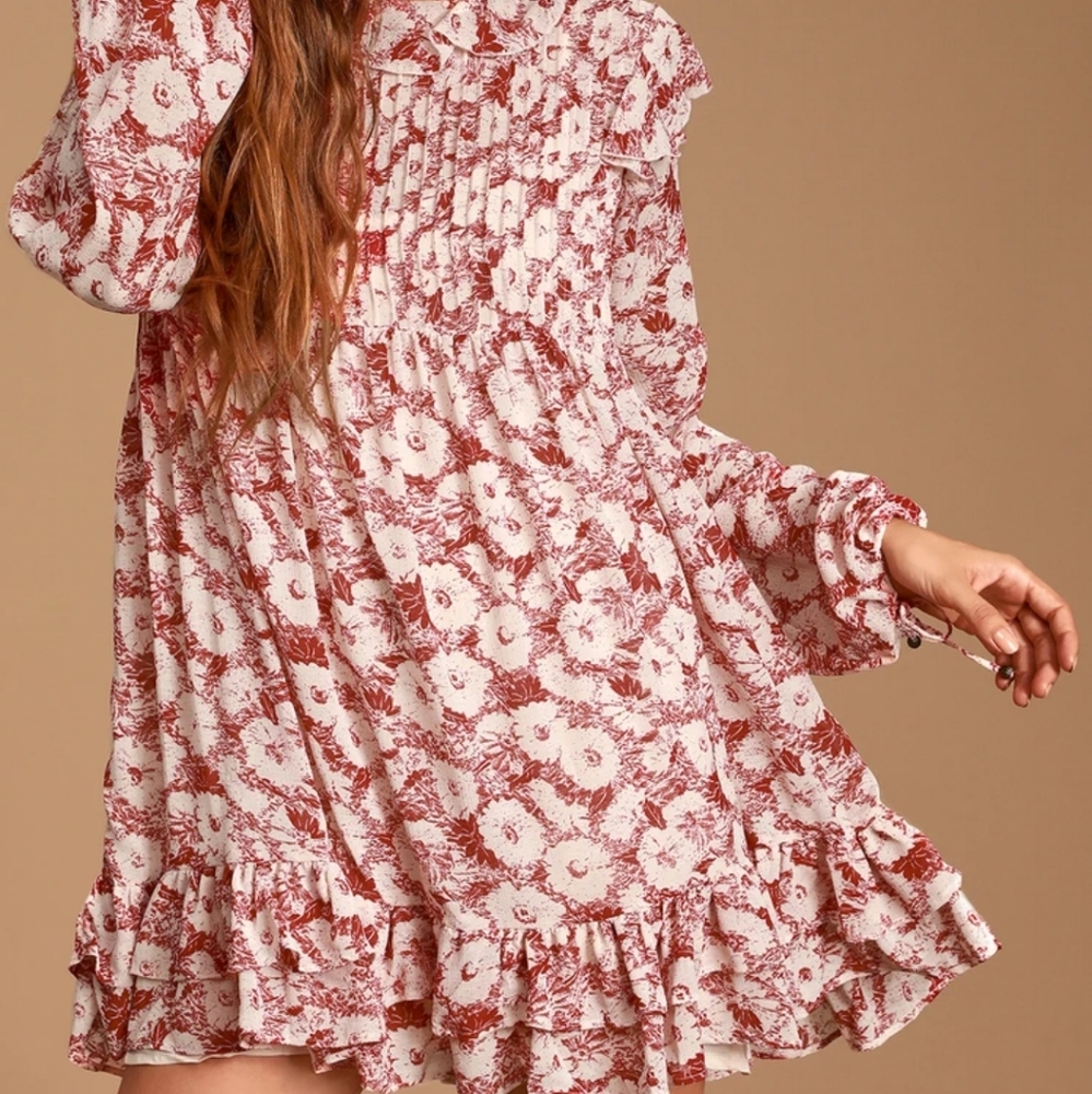 Free People Pink Floral Long Sleeve Dress
